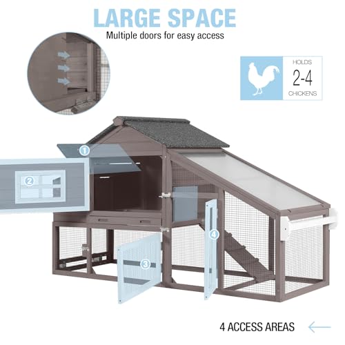 Large Chicken Coop with Run, Mobile Chicken Tractor with Wheels, Wooden Hen House with Waterproof Roof, Nesting Box and Pull-Out Tray, Poultry Cage for 4 Chickens, Rabbit/Bunny Hutch (Brown) - color: Brown