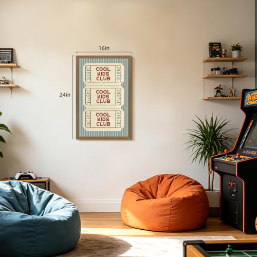 CGXY Cool Kids Club Nursery Wall Art, Vintage Ticket Poster Print, Retro Carnival Ticket Wall Decor, Blue Stripe Kids Room Aesthetic Picture for Bedroom Playroom Classroom Wood Framed 12x16 Inch - color: RetroClub, size: 16"L x 12"W