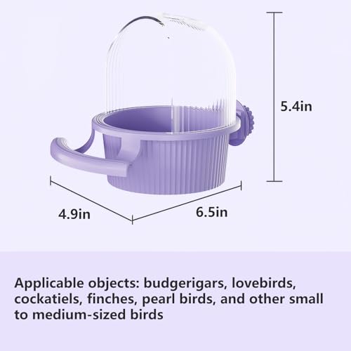 Purple No Mess Bird Feeder for Cage (6.5 x 4.9 x 5.4 in) | Versatile half-circle design for food or water. Prevents seed scattering and spills to keep your bird cage clean