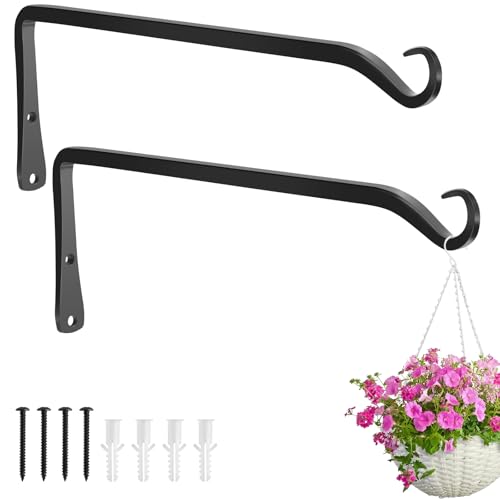 Gtongoko 12" Heavy Duty Outdoor Plant Hanger Wall Bracket, 2 Pack | 48lb Capacity,Rust-Resistant Finish,Easy Installation,Fit Hanging Baskets,Ideal for Bird Feeders & Lanterns - size: 12 Inch, style: L-shape