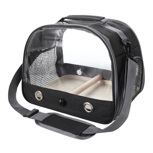 Small Bird Travel Carrier Cage Portable Bird Parrot Parakeet Cockatiel Travel Carrier Bag Lightweight Birds Backpack with Standing Perch and Stainless Tray for Vet Visit Side Access Window - color: black