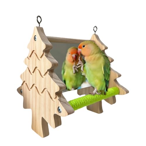 Bird Toys, Wooden Swing with Mirror and Perches for Cage, Bird Cage Accessories for Budgie, Lovebird, Green Cheek, Cockatiel, Conure, Quaker, Caique and Other Small to Medium Birds