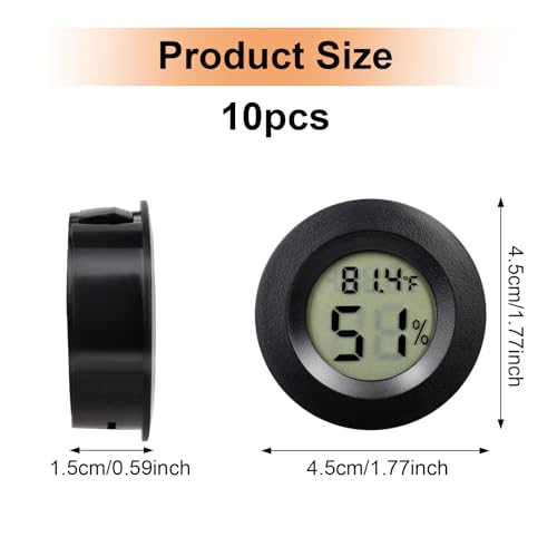 10 Pack Mini Hygrometer Thermometer - Digital Hygrometer Gauge LCD Monitor Temperature Humidity Meter Indoor Room Round Humidity Temperature Gauge for Greenhouse Home Kitchen - color: Black
