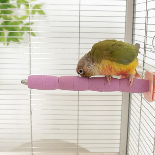Bird Perch Stand Toy – Abrasive Surface Ceramic Paw Grinding Stick – Parrot Nail File for Budgies Parakeets Cockatiels Conures Bird Cage Accessory(Pink, 7.8Inch) - color: Pink