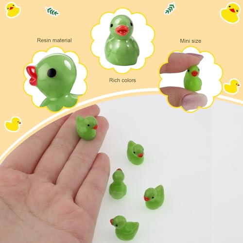 100 Pcs Mini Resin Ducks Tiny Ducks Miniature Duckies Bulk Figures for Garden Micro Landscape Home Prank Game Micro Landscape Aquarium Dollhouse Ornament DIY Handmade School (Green) - color: Green