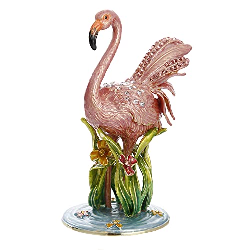 Hand Painted Enamel Flamingo Trinket Box, Hinged Unique Mini Ring Necklace Jewelry Organizer, Classical Bejeweled Storage, Figurine Collectible Keepsake Home Decor (Flamingo) - color: Flamingo