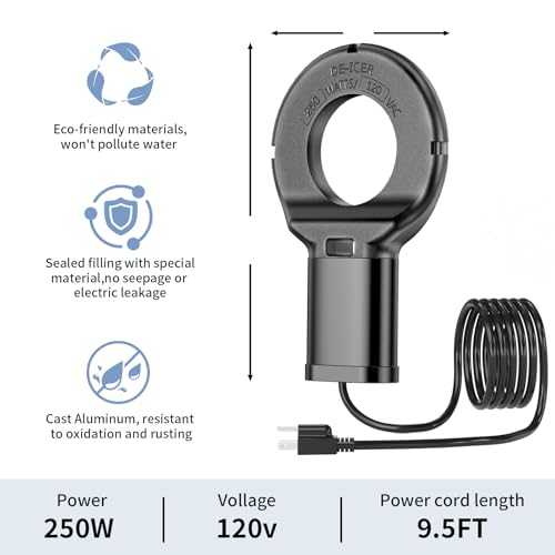 250W Chicken Water Heater with Thermostat,Cast Aluminum Submersible Bird Bath De-Icer for Plastic/Metal Poultry,Power Cord 9.8 Ft,Black