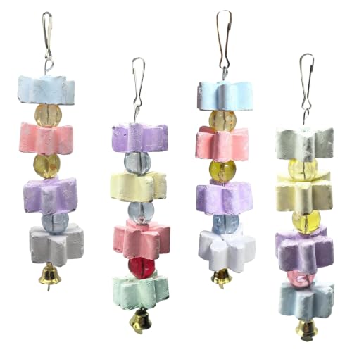4Pieces Parrot Beak Trimmer Bird Beak Grinding Stone Teeth Lava Block Mineral Calcium Rock Chewing Toys with Bell for Parakeet Conure Budgies Rabbit Chinchilla Hamster - size: 4Pieces
