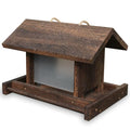 Hanging Wooden Bird Feeder Outdoor Large Capacity Wood Birdfeeder with Surface Treatment for Feeding Outside Garden Wild Birds Finches Robin Sparrow Blue Jay Chickadees - color: Dark Wood Color