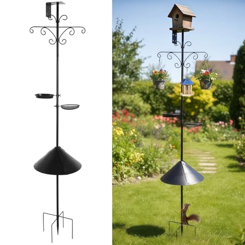 92 in Bird Feeder Pole with Squirrel Proof, Heavy Duty Bird Feeding Station | Standing Bird Feeders for Outdoors with Water Bowl & Mesh Tray, Adjustable Tall Feeder Stand for Plants, Lanterns