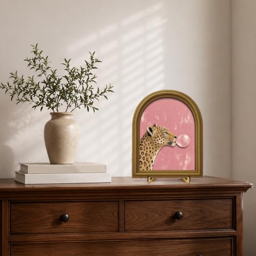 3D Funny Cheetah Bathroom Decor Sign, Pink Vintage Leopard Blowing Bubble Bathroom Wall Art Sign for Washroom Restroom Shelf Wall Toilet Tank Decor 8x10 Inch - color: H-Leopard