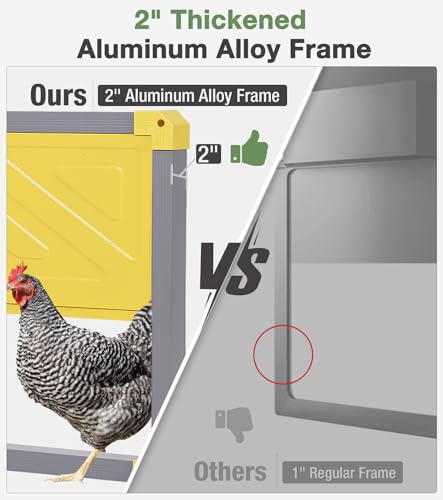 Automatic Chicken Coop Door with Anti-Pinch Detection, Solar Power Supplies, 2" Thickened Aluminum Frame Auto Chicken House Run Door - Grey