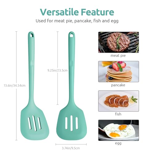 U-Taste 600ºF Heat Resistant Solid and Slotted Turner for Egg, Pancake and 13 inch Large Non-Stick Silicone Soup Ladle (Set of 3, Aqua Sky)