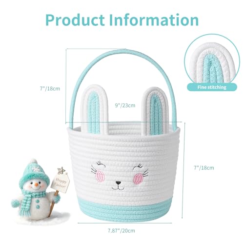 Easter Baskets for Easter Egg with Handle Woven Empty Hunt Boys' Lovely Bunny Rabbit Colorful Woven Basket First Easter Gifts for Boys, Babies, Kids, and Children (Turquoise) - color: Turquoise