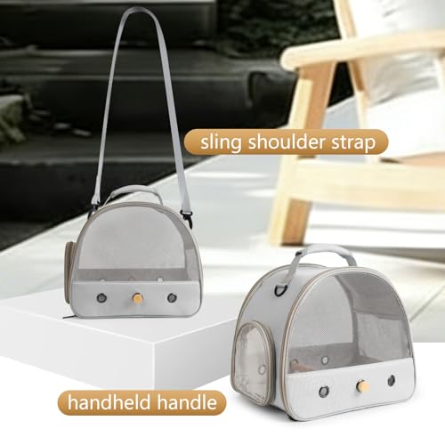 Bird Carrier, Portable Small Bird Parrot Parakeet Carrier with Standing Perch and Soft Mat, Side Access Window Collapsible (Grey, Mesh Windows) - color: Grey