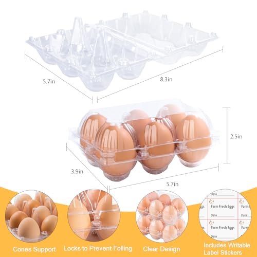 12Pack Plastic Clear Egg Carton Half Dozen Egg Tray Reusable Egg Cartons | 2x3 Plastic Clear Egg Carton Cheap Bulk for 6 Eggs - size: Holds 6 eggs-12Pack