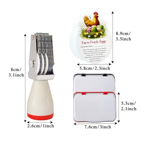 Egg Dater Kit, Date Stamp, 2 Fade-Resistant Inks (Red & Black), Stamper Pad, 50 Farm Fresh Eggs Instructions, for Chicken Duck Turkey Goose Eggs