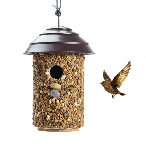 CEDAR ALPHA River Pebble Bird House for Outside - Composite Roof – Decorative Nesting Box for Bluebirds,Wrens, Finches, Chickee – Weather-Resistant Hanging, 10 Years Outdoor Lasting (Espresso - color: Black Roof