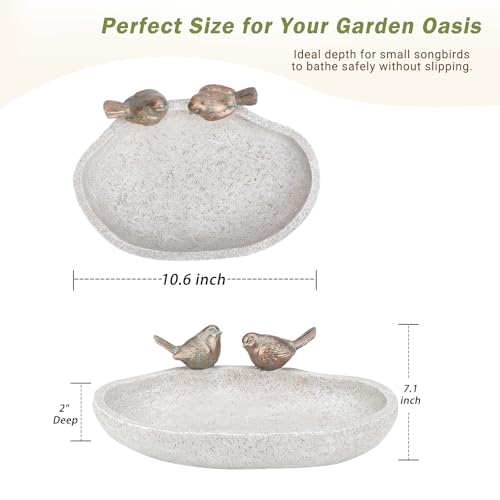Bird Baths for Outdoor, Resin Garden Ground Birdbath Bowl Yard Decor | Antique Outdoor Garden Bird Baths with Vintage Bird Ornament, Tabletop Bowl Birdbaths Bird Feeder for Outside Yard Decor - color: White