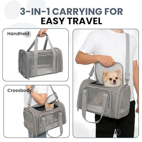 Soft-Sided Cat Carrier 20x13x13 in Expandable Travel Pet Bag 22LBS | For Cats and Small Dogs with Anti-Scratch Mesh Washable Mat Collapsible Escape-Proof Airline Approved with Shoulder Strap - color: Gray, size: 13.4"L x 13.4"W x 20.1"H