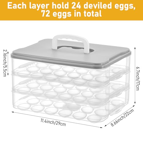 3-Layer Deviled Egg Container with Lid and Handle, Clear Plastic Deviled Egg Carrier Storage 72 Eggs, Portable Stackable Eggs Holder Platter for Easter, Thanksgiving Day, Party, Picnic