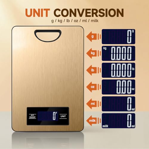 Food Scale, Digital Kitchen Scale with Hanging Loop, 11lb Baking Scale | 1g Accuracy, g/oz,etc.5 Unit Conversion, Tare Function, Fingerprint-Resistant Steel, Suitable for Cooking, Baking ,Meal Prep - color: Champagne gold