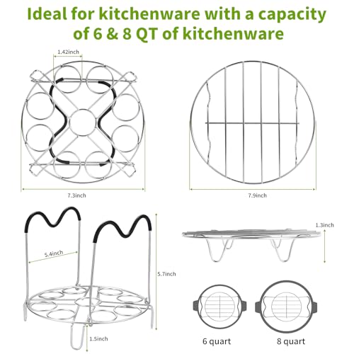 Steamer Cooling Rack Trivet Accessory Set, Include 9-holes Egg Steamer Cooking Rack with Heat Resistant Silicon Handles & Compatible for 6, 8 Quart Pressure Cooker Trivet, Instant Pot Accessories