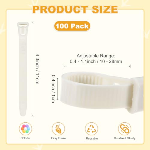 M METERXITY 100-Pack Adjustable Chicken Leg Bands, 10-28 mm Plastic Poultry Identification Chicken Leg Rings for Turkey/Duck/Goose/Chicks, Colorful Numbered Foot Clip on Tags [White] - color: White