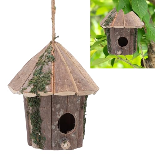 Wooden Bird House 7.09x5.12x5.51in Hanging Birdhouse with Predator Guard for Outdoor Garden Backyard Decor
