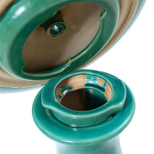 LuxenHome 22" Ceramic Bird Bath Fountain, Outdoor Water Fountain Birdbath | Glazed Jade Green Freestanding Waterfall Birdbath, Build-in LED Light and Pump, Garden Fountain for Backyard, Patio