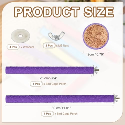 Bird Cage Perch, Colorful Parrot Grinding Claw Sticks, Platform Paw Stand Toy 10/12 Inch, (Wooden, Purple, 2Pcs), Intended for Small Medium Birds/Parrots/Finches/Lovebird - color: Purple, size: 10/12 Inch