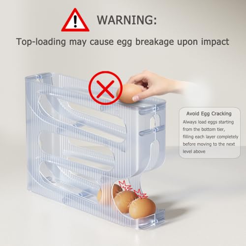 FIFO Egg Holder for Fridge, Egg Organizer for 28 Large Size Eggs | 1-Pack Auto Rolling Egg Dispenser for Refrigerator, Space-Saving Egg Roller/Container/Storage(Frosted Clear) - color: Frosted Clear, size: 1 Pack