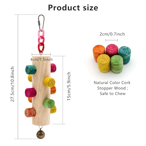 Cylinder Bird Chew Toy, Parrot Cork Stopper Toys Bird Swing Bell Hanging Wooden Puzzle Foraging Toys Small Bird Bite Perch Stand, Small and Medium Parrots (1 Pack-Cylinder Cork Stick) - color: 1 Pack-Cylinder Cork Stick