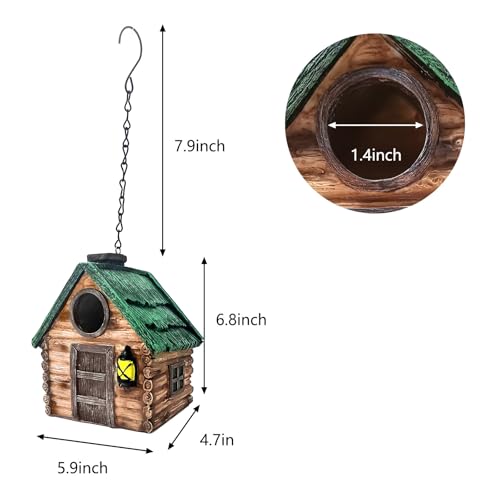 Bird Houses for Outside, with Hanging Chain, Wood-Look Resin Waterproof | Practical Birdhouses for Outdoors, Decorative Bird Cage, Garden Decor for Hummingbird, Bluebird, Cardinal and Other Bird - style: Wood-Look