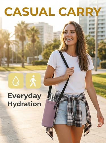 Neoprene 500ML/750ML/1000ML Water Bottle Bag Carrier, Portable Insulated Bottle Sling Holder Case Pouch with Adjustable Shoulder Strap for Men Women Walking Hiking Running - color: Dusty Mauve, size: 500ML