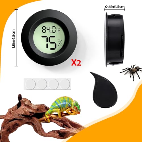 Reptile Tank Accessories, 2 PCS Reptile Thermometer and Humidity Gauge for Bearded Dragon, Jumping Spider, Leopard Gecko, Hermit Crab, Gecko, Ball Python, Lizard - color: Black Round