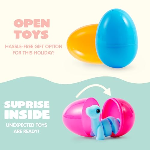JOYIN 8 Pcs Prefilled Easter Eggs with 3D Printed Toys Mini Dinosaur, Articulated Toys, Basket Stuffers Fillers for Kids Party Favors, Stuffed Easter Egg, Classroom Prize Supplies(Age 8+)
