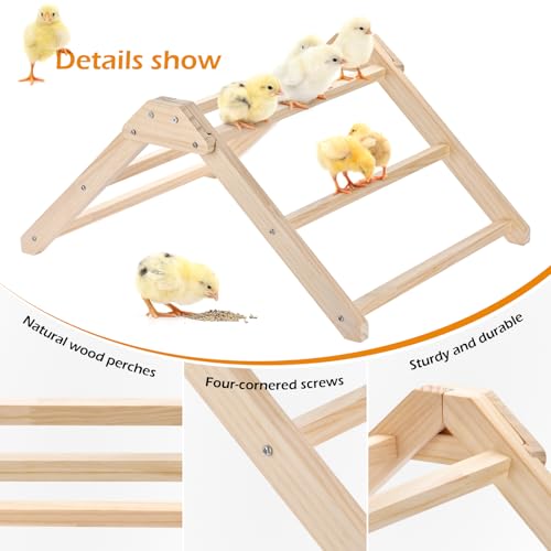 Chicken Roosting Bars, 3-Tier Wooden Perch, 19.6" L x 14.1" W x 8.6" H, Square Design, Natural Wood, for Coop and Backyard