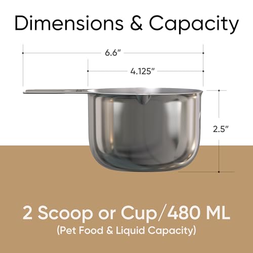 Color Up 2 Scoop (2 Cup / 480 ml) Stainless Steel Pet Food Measuring Scoop for Dogs, Cats, Rabbits & Birds – Dual Pour Spouts, Ergonomic Handle, Dishwasher Safe - size: 2 Scoop (2 Cup)