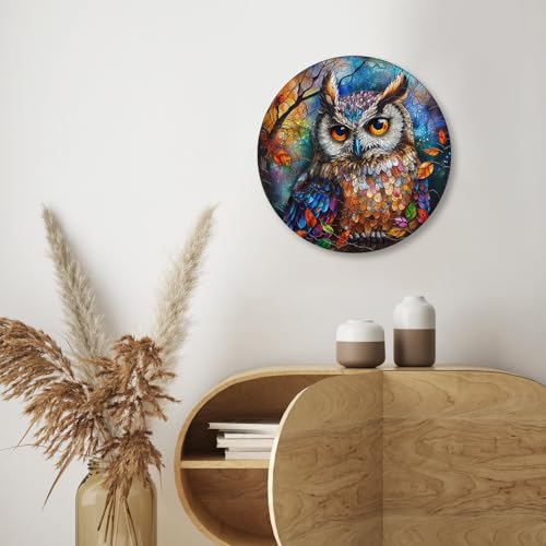 Ruikiyart Puzzles for Adults, 5MM 500 Pieces Stained Glass Owl Wood Jigsaw Puzzle, Wall Decor, Mosaic Bird Puzzle Unique Shape Challenge, Family Games for Adults Home Decoration (16.7"*16.7") - color: Colorful Owl, size: 500 Pieces