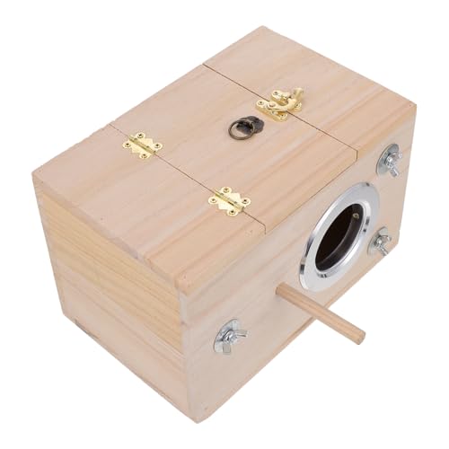 POPETPOP Bird Breeding Box Wooden Nesting Box for Parakeets Bird Nest House for Cage Use Natural Parrot Mating House with Divided Interior 9.05 X 5.90 X 5.90 in