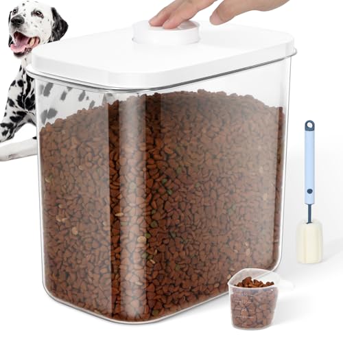 12 lbs Airtight Dog Cat Food Storage Container and Dog Treat Containers BPA-Free, PET Clear Stackable Pet Storage Bin, 1-Cup Scoop, 1-Sponge cleaning brush, Pop Top, With handle, Easy Mobility-large - color: White Large (12L-1Pack)