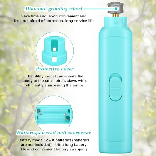 Lasnten 2 Pcs Bird Nail Grinder with Clipper Bird Nail Trimmer File Pet Grooming Tool for Parrot Budgerigars Parakeets Myna Conure Finches Lovebirds (Cyan Blue) - color: Cyan Blue
