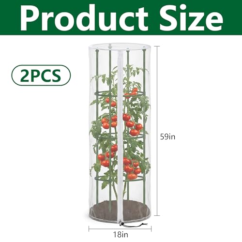 2 Pcs Garden Bird Netting Cover for Round Tomato Cage, 59" x 18" Tomato Trellis Insect Barrier Protection Mesh, Plant Cage Garden Net Cover with Zipper for Vertical Climbing Plants Vegetables Fruits - color: Round, size: 2 Pcs