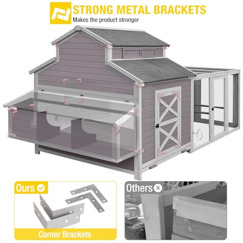 Aivituvin Chicken Coop Large 115" Wooden Chicken House with Run for 8-10 Chickens, Duck House Outdoor Poultry Cage with Nesting Box, Removable Tray, Waterproof Roof, Secure Hen House - size: 115.0"L x 54.0"W x 56.0"H