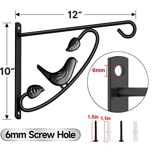 AMAGABELI GARDEN & HOME 4 Pack Hanging Plant Brackets Outdoor 12 inch Metal Fence Wall Plant Hanger Hooks for Hanging Flower Baskets Bird Feeders Lanterns Wind Chimes Rust-Resistant Black - size: 12 Inch, style: 4-Pack Bird 2 Hook