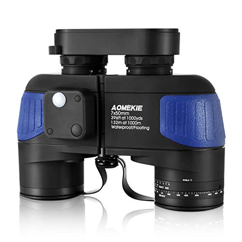 AOMEKIE 7x50 Waterproof Marine Binoculars for Adults with Rangefinder Compass BAK4 Prism FMC Lens for Birdwatching Hunting Boating Fishing Water Sports(Blue) - color: Blue