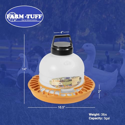 FARM-TUFF Top-Fill Duck Waterer, 3 Gallon – Durable BPA-Free Plastic Poultry Waterer with Wide Base & Splash-Reducing Design