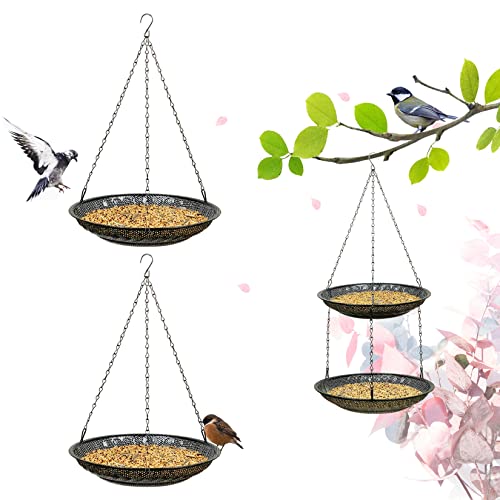 CQAIRIOU Premium Hanging Bird Feeder Tray(2 Set),Size 11.8” Large Platform Bird Feeder Metal Mesh Tray,Wild Bird Feeder for Outside Hanging Seed Platform,Combinable Style to Double Layer - size: 2 Sets Hanging Bird Feeder Tray