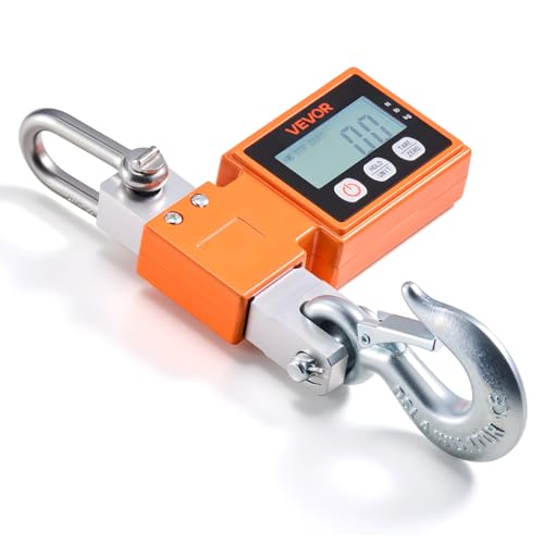 VEVOR Digital Crane Scale, 1100 lbs/500 kg Max Capacity, Heavy Duty Industrial Hanging Scale with Cast Aluminum Case & LCD Display, 0.2 lbs Division & 3 Unit Switch, Auto-Off Setting for Garage - style: 1100BLS